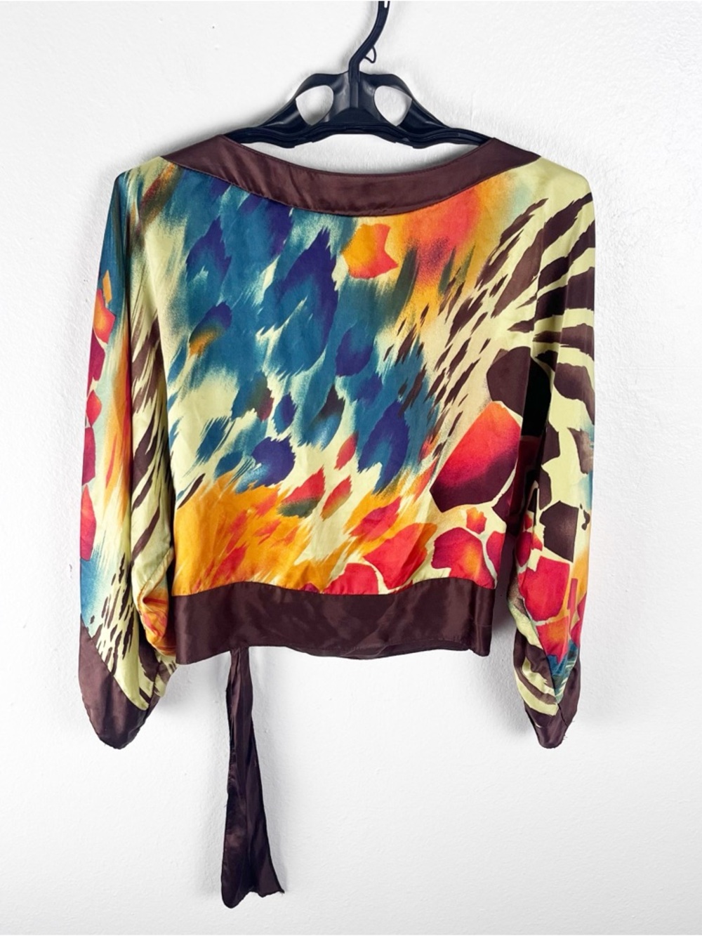 CACHE’ 100% Silk Multicolored Tie Waist  Abstract Print Top Size XS Y2K Artsy - Picture 7 of 10